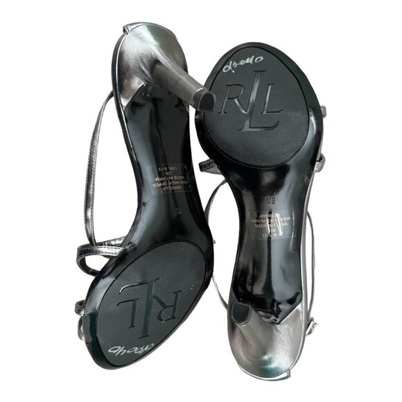 LAUREN Ralph Lauren Abriella Heels Metallic Silver Strappy Stiletto Womens 10B - Picture 11 of 11